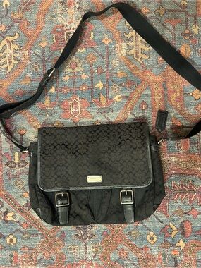 Coach Black Leather Tote with Deep Green Interior